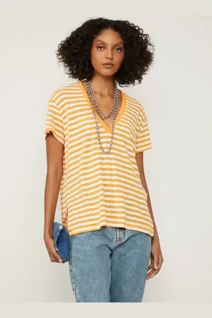 Animale Blusa De Malha Listrada Decote v Listrado Laranja Aura