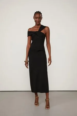 Animale Saia Midi De Tricot Preta Com Torcao Preto
