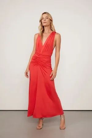 Animale Vestido De Malha Longo Vermelho Franzido Vermelho Mistico