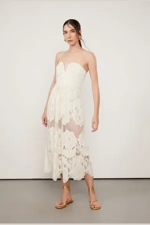 Animale Vestido De Renda Midi Bege De Alça Bege Tofu