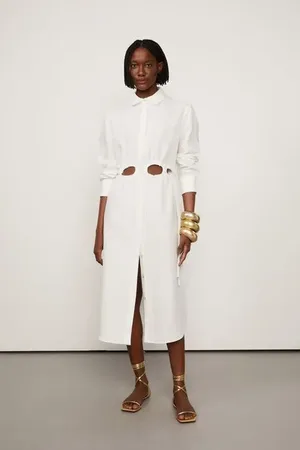 Animale Vestido Chemise De Linho Midi Vazado Cintura Branco
