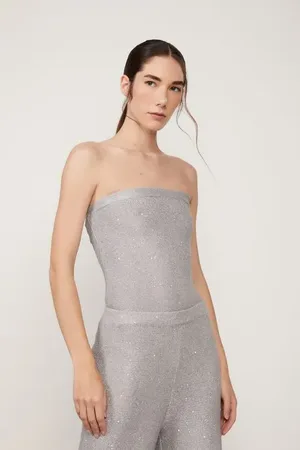 Animale Body De Tricot Paetê Sem Alça Prata