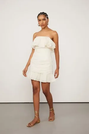 Animale Vestido Curto Off Com Franzido e Babados Branco