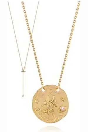 Animale Colar Zodiaco Aquario Ouro Amarelo Com Diamante Chocolate