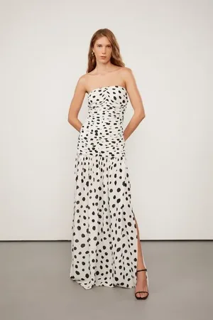 Animale Vestido De Georgete Longo Estampado Est Pois Ciclos Tofu e Preto