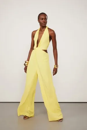 Animale Macacão De Georgette Amarelo Com Decote Entrelaçado Amarelo Solsticio