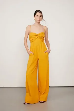Animale Macacão Amplo De Alcinha Detalhe Top Com Torção De Algodão Amarelo Amarelo Dourado