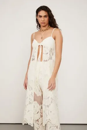 Animale Túnica De Renda Midi Bege Amarração Frente Bege Tofu