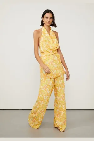 Animale Calça De Georgette Pesado Pantalona Pala Franzida Estampada Est Floral Leve Narciso
