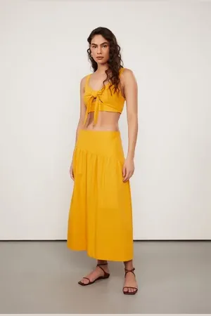 Animale Saia Midi Pala Irregular De Algodão Amarela Amarelo Dourado