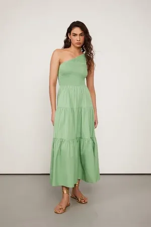 Animale Vestido Midi Top De Lastex e Saia Com Camadas De Algodão Verde Verde Summer