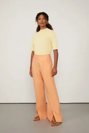 Animale Calça Laranja Aura Ampla Com Botões Laranja Aura