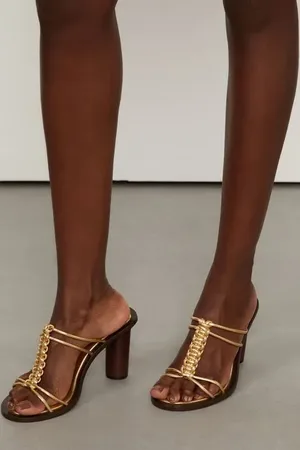 Animale Mule De Couro Macrame Vira Dourado