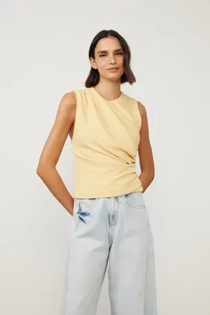 Animale Blusa De Malha Crepe Amarela Com Lateral Franzida Amarelo Papiro