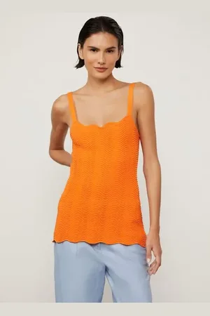 Animale Regata De Tricot Laranja Com Ondas Caneladas Laranja Vibrante