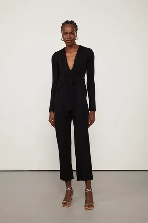 Animale Macacão De Malha Crepe Longo Preto Com Decote Torcido Preto