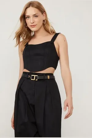 Animale Top Cropped Estruturado Preto Preto