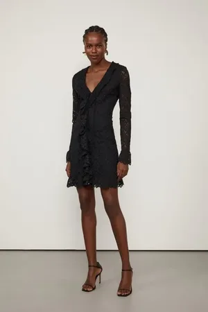 Animale Vestido De Renda Curto De Manga Longa Preto