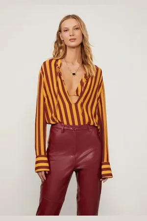 Animale Blusa Manga Longa Com Decote v Listra Est Listra Bicolor Narciso e Sandalo p ¨