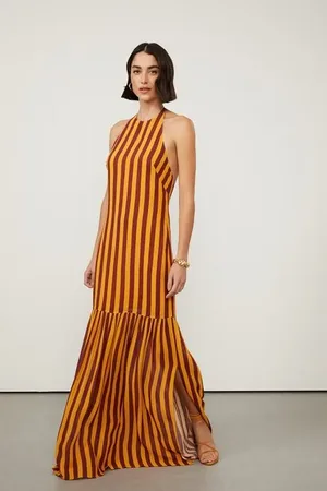 Animale Vestido Longo Frente Unica Listra Est Listra Bicolor Narciso e Sandalo p