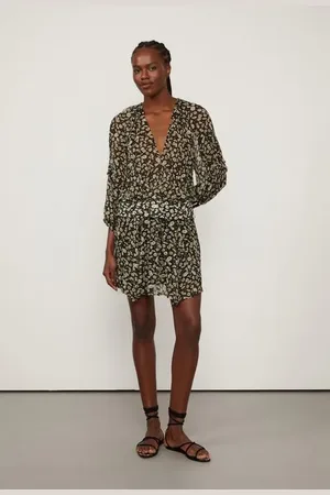 Animale Vestido Curto Manga Longa Estampado Abotoamento Frontal Est Liberty Camomila Preto p