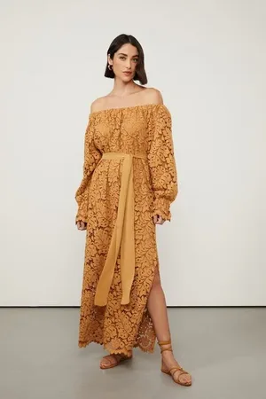 Animale Vestido De Renda Ombro a Ombro Marrom Nozes