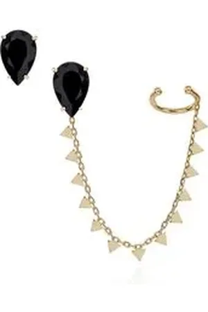 Animale Brinco Chain Spike Gota Amarelo C Quartzo Negro