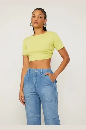 Animale Blusa De Malha Cropped Com Abertura Costas Amarelo Brosse
