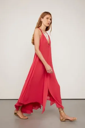 Animale Vestido De Georgette Leve Longo Vermelho Alça De Macramê Vermelho Mistico