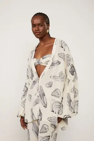 Animale Camisa Oversized De Georgette Estampado Est Fig Ostra Betula g
