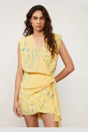 Animale Vestido De Georgette Pesado Curto Transpassado Estampado Est Textura Peixes Golden e Solsticio