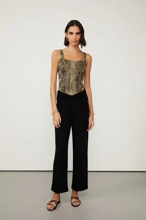 Animale Calça De Malha Crepe Com Cós Torcido Preto