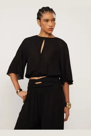 Animale Blusa De Georgette Preta Cropped Preto