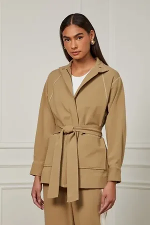 Animale Parka De Malha Com Bolso e Pespontos Contrastantes Marrom Madeira