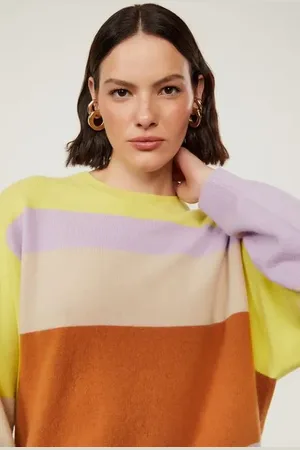 Animale Blusão De Tricot Pull Com Cashmere Listrado Verde Rosa Bege Marrom