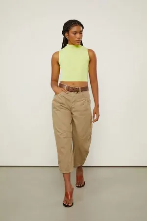 Animale Blusa Básica De Tricot Cropped Gola Alta Verde Lima