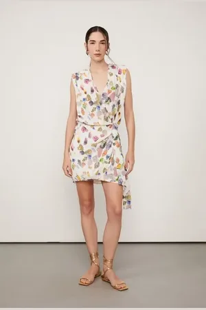Animale Vestido De Georgette Pesado Curto Transpassado Estampado Est Fig Mineral Kirli
