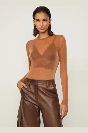 Animale Body De Tule Lurex Marrom Com Prata Marrom Biscoito Lurex
