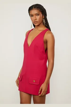 Animale Vestido De Malha Estruturada Vermelho Curto Decote v Vermelho Cereja