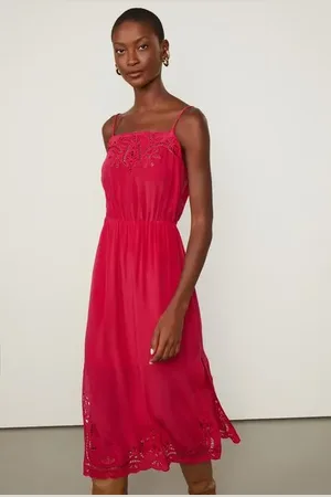 Animale Vestido Midi Com Bordado Richelieu Vermelho Cereja