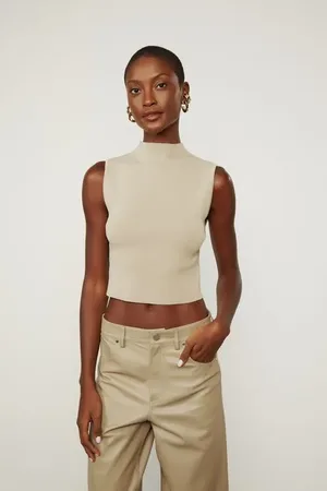 Animale Blusa Básica De Tricot Cropped Gola Alta Bege Cashmere