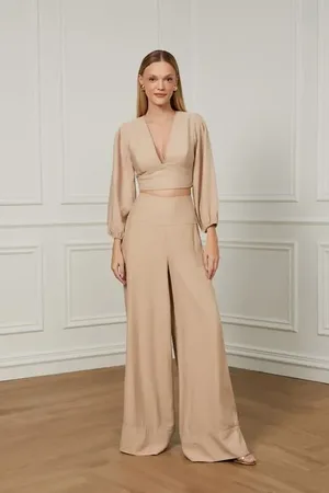 Animale Calça Pantalona Pala Larga Lisa Bege