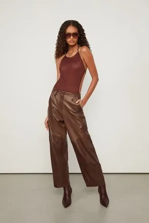 Animale Calça De Couro Cargo Pespontos Marrom Cafe