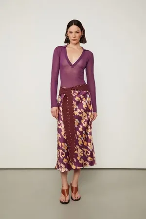 Animale Body De Tricot Fininho Maxi Decote Polo Roxo Plum