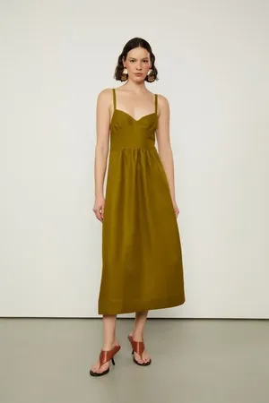 Animale Vestido Midi De Alça Com Linho Verde Verde Figo