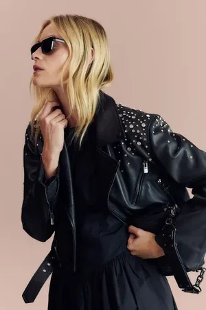 Animale Jaqueta De Couro Com Tachas Cravejadas Preto