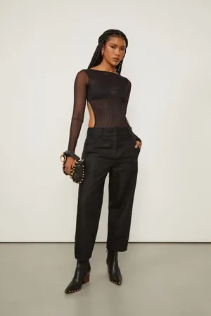Animale Calça De Algodão Com Linho Com Pespontos Preto
