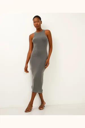 C&A Vestido midi halterneck canelado cinza