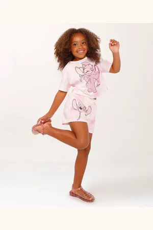 C&A Conjunto curto infantil de algodão lilo e stitch rosa