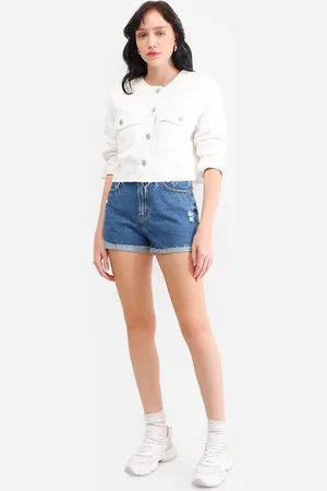 C&A Short feminino jeans com barra dobrada azul